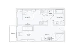 1Bed 1Bath 578Sqft Unit 210